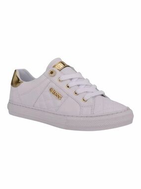 GUESS White Loven Sneakers with Gold Metallic Accents